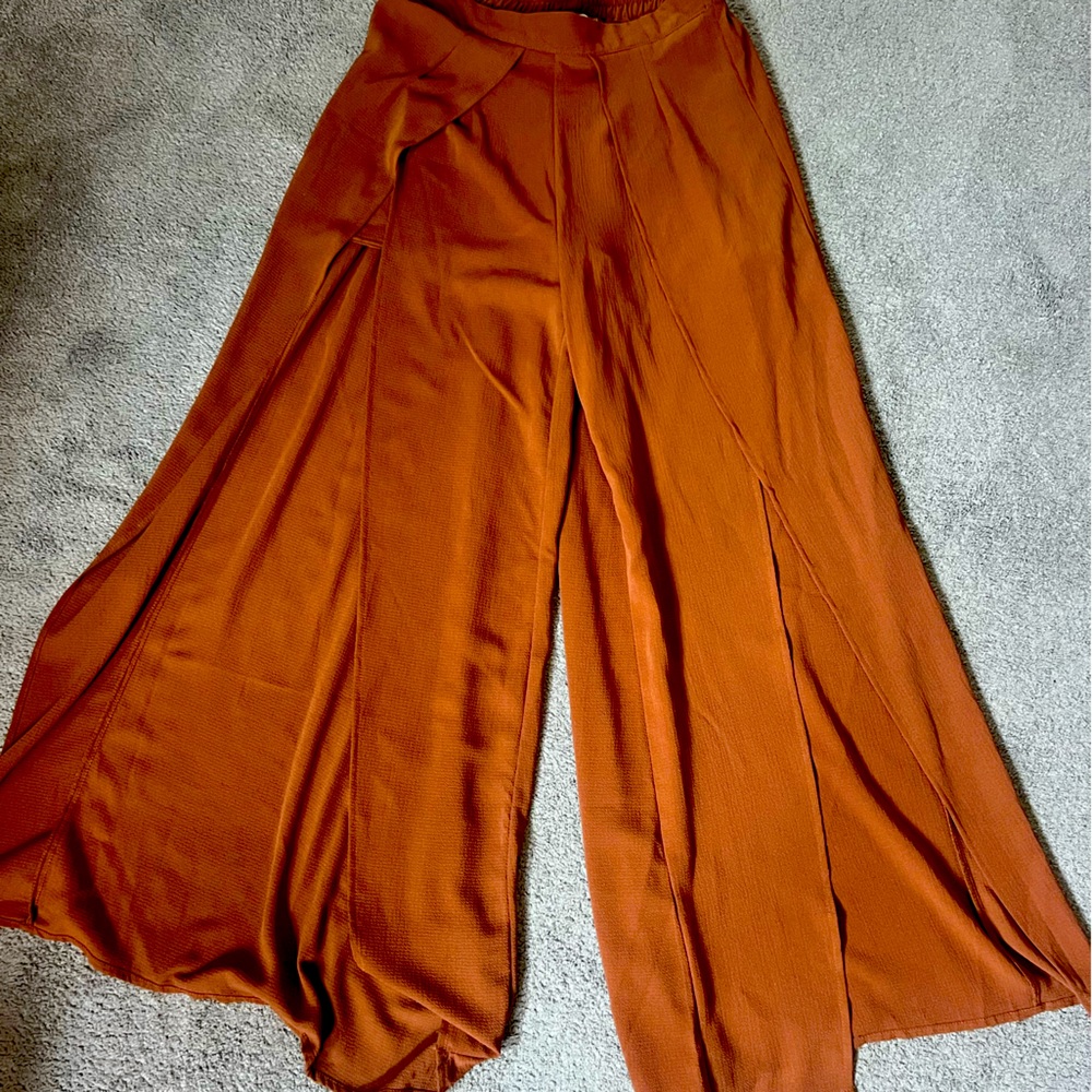 FAVLUX Wide Leg Split Palazzo Pants in Burnt Orange